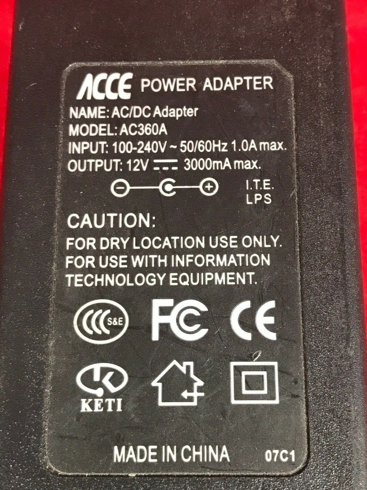 Brand NEW GENUINE Original Acce AC360A 12V 3000ma Free Ship AC Adapter POWER SUPPLY